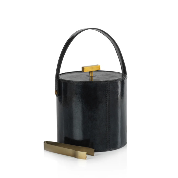 leather ice bucket with tongs