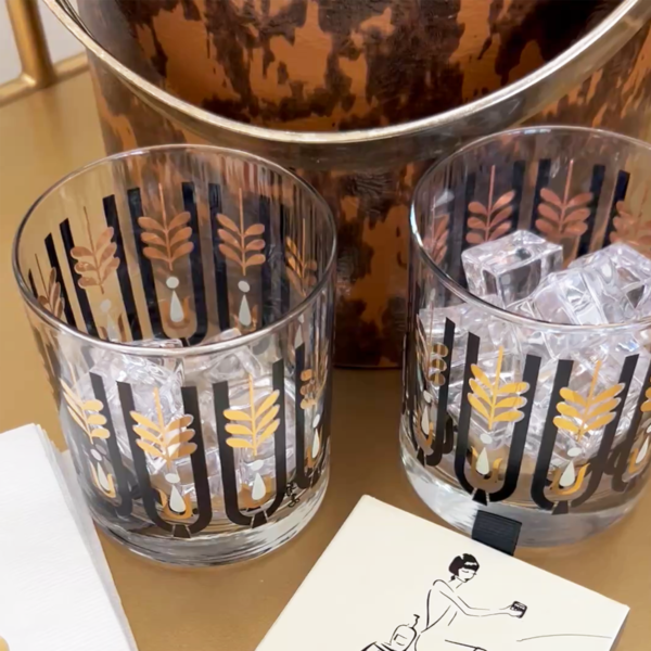 black and gold vintage inspired cocktail glasses