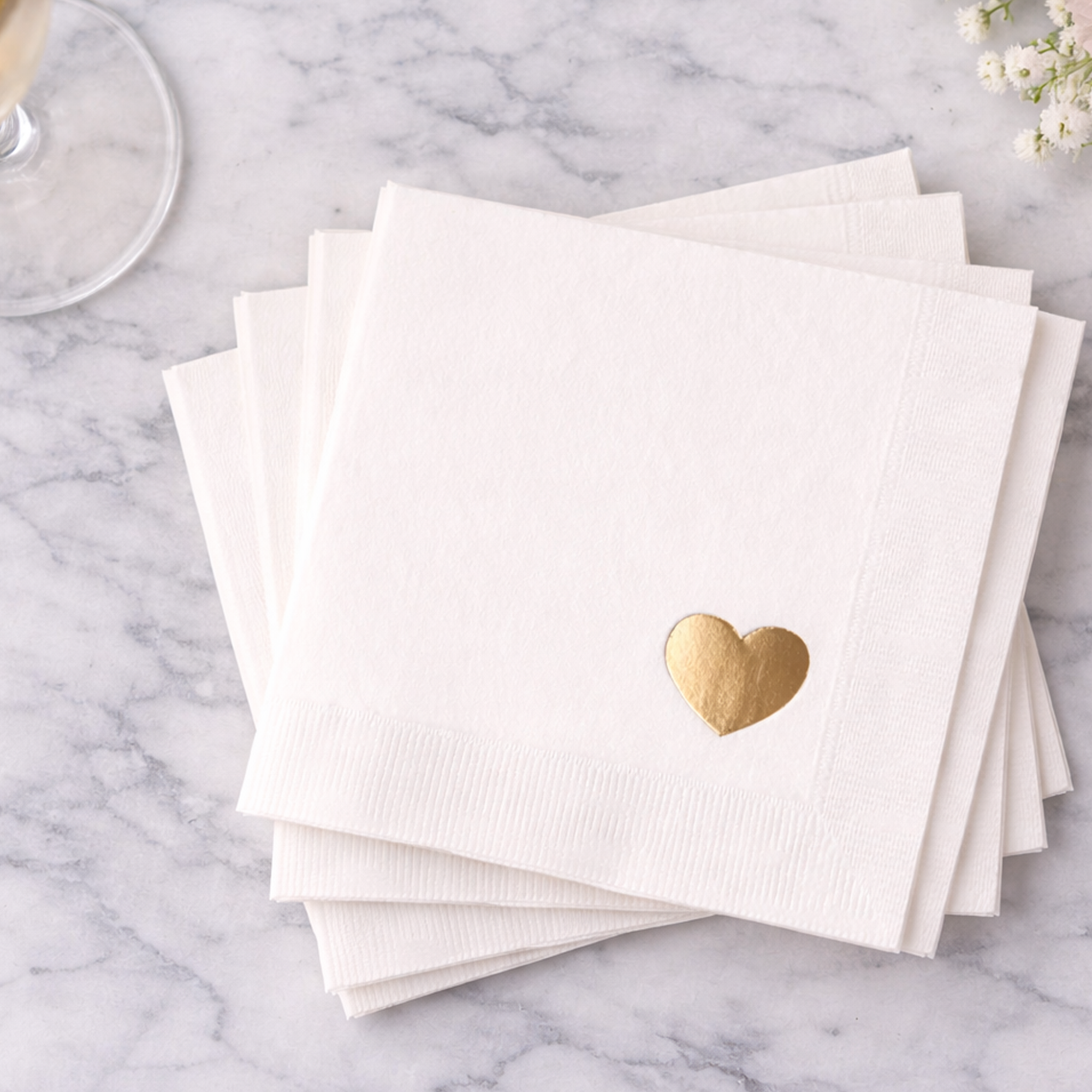 Gold Heart Foil Cocktail Napkins
